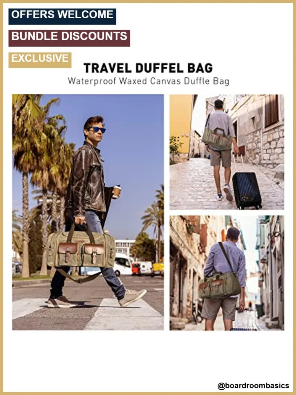 Waxed Canvas Duffle Bag 60L Weekender Overnight Travel Luggage